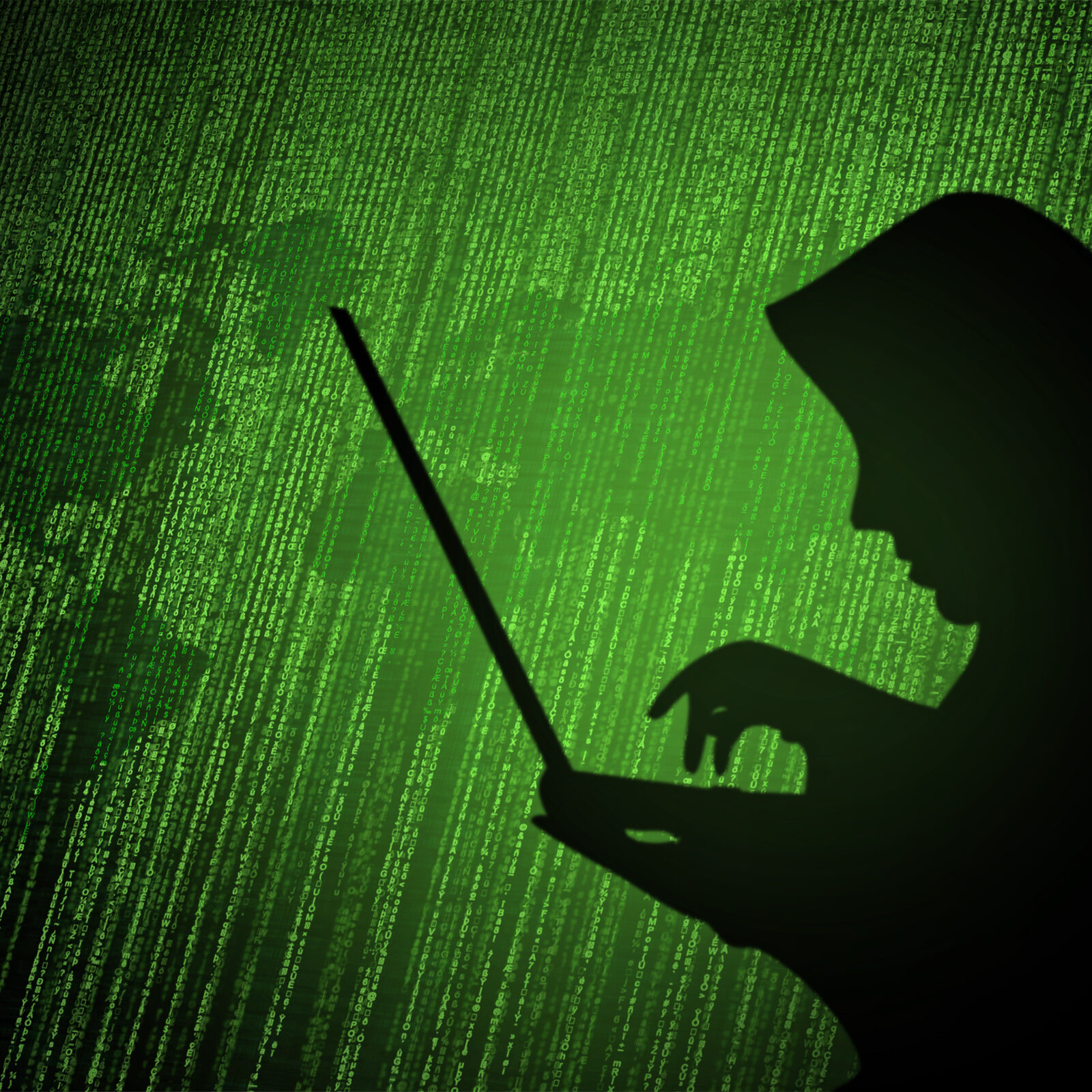 Hacker - Silhouette Set Against Binary Coded World Map